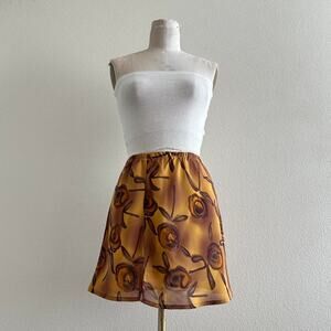 handmade silk blend brown honey yellow floral print mini skirt